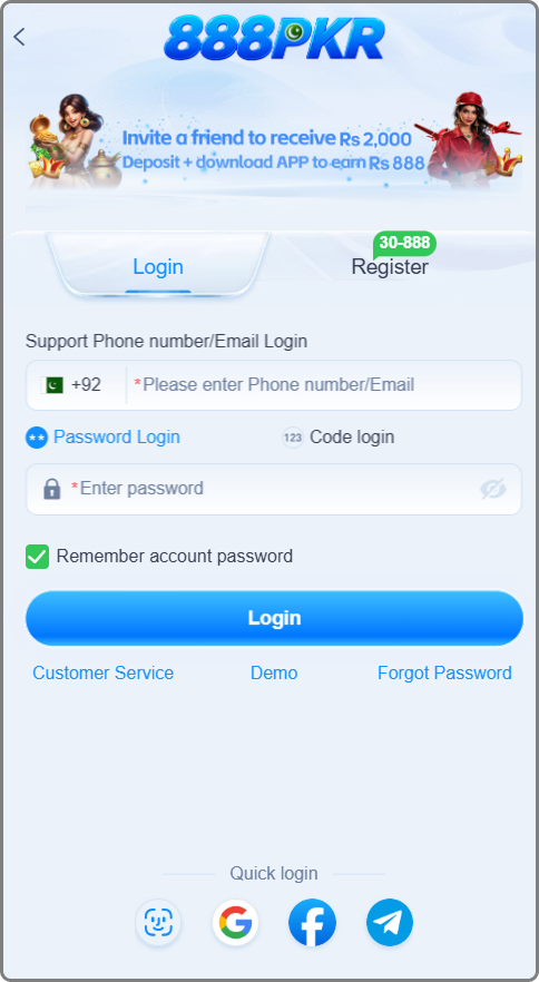 888 PKR Game 2026 login Screen