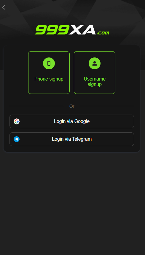 999 XA. ANdroid Game APK 2026 login Screen