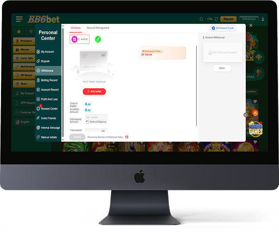 BB6bet Game APK 2026 withdrawal screen