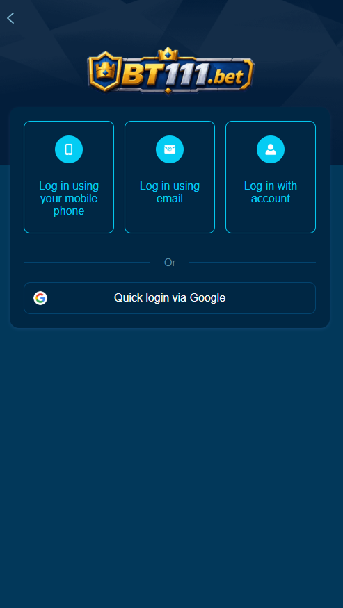 BT111 Game APK Registration Screen for Android