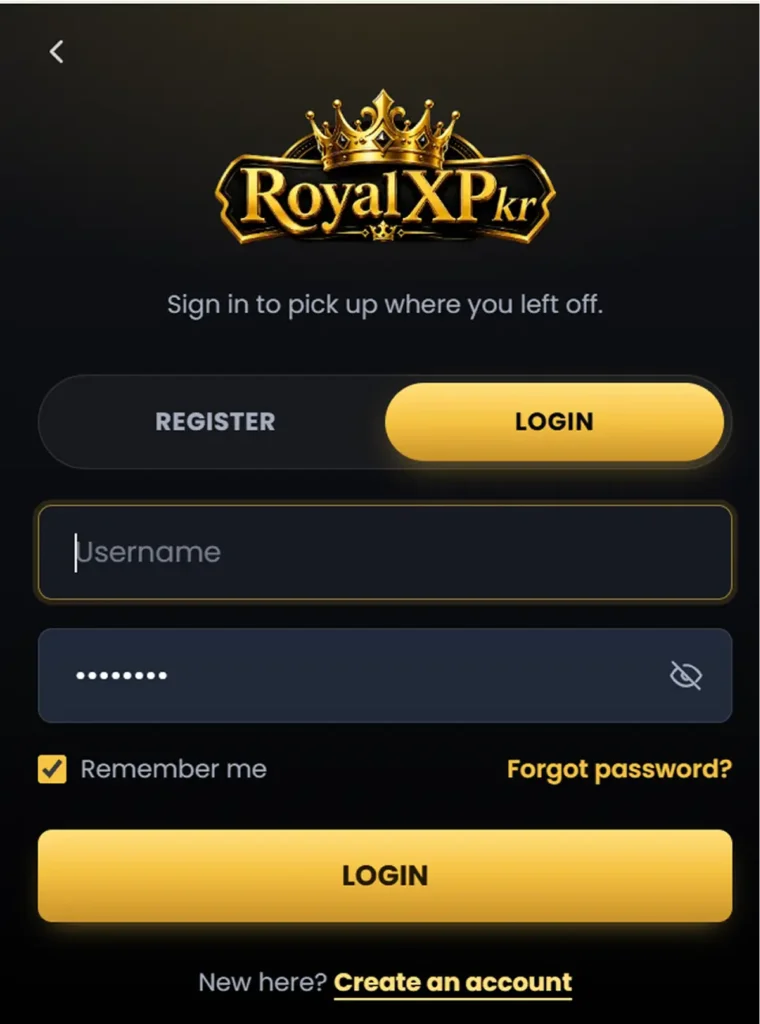 Royal X Pkr Game login page