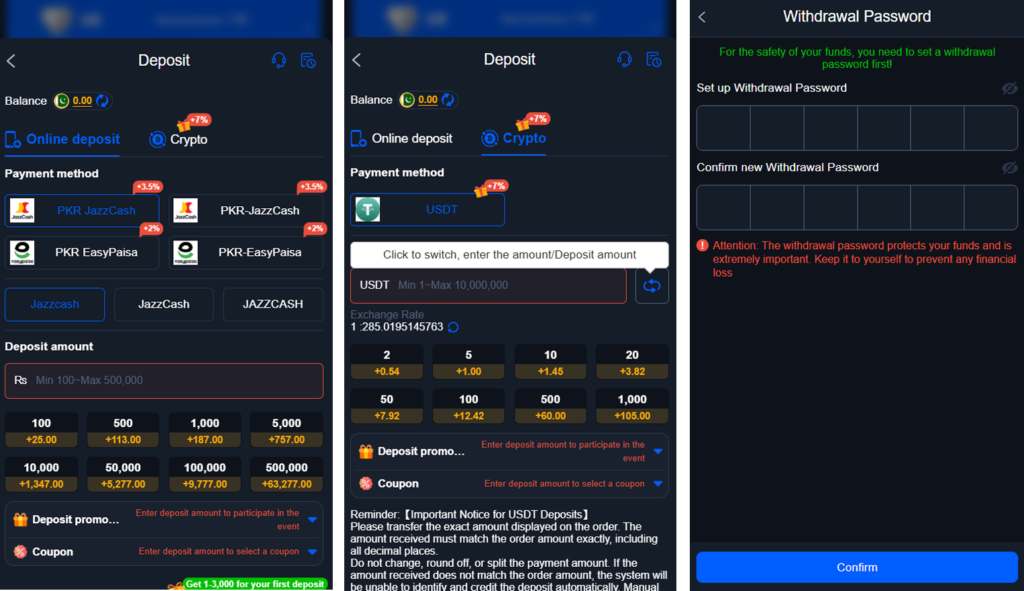 PAK 67 Online Game 2026  deposit and withdrawl section