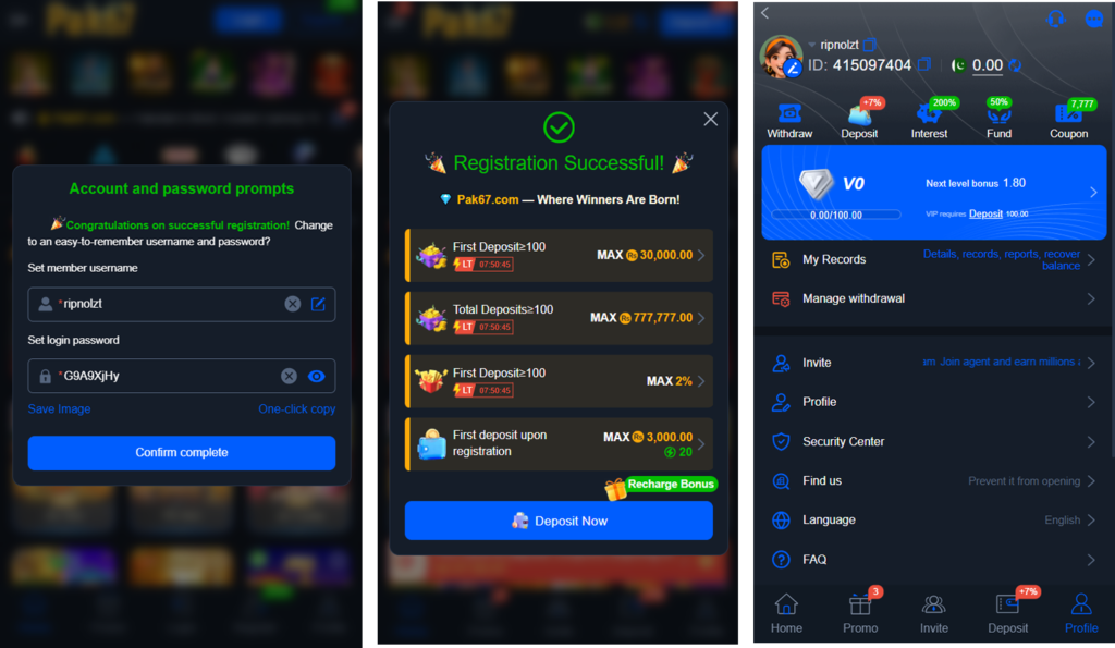 PAK 67 Online Game 2026 login page