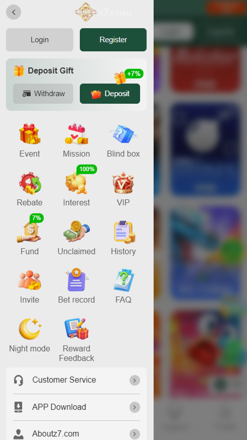 Z7.com game deposit options on Android